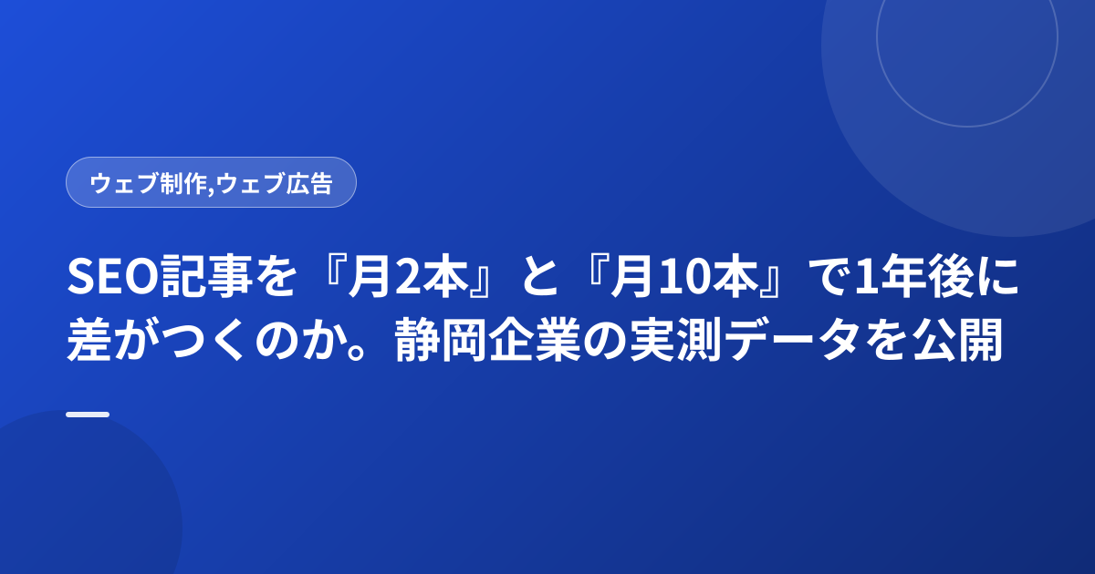 SEO記事を『月2本』と『月10本』で1年後に差がつくのか。静岡企業の実測データを公開