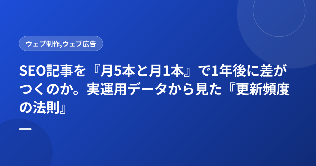 SEO記事を『月5本と月1本』で1年後に差がつくのか。実運用データから見た『更新頻度の法則』