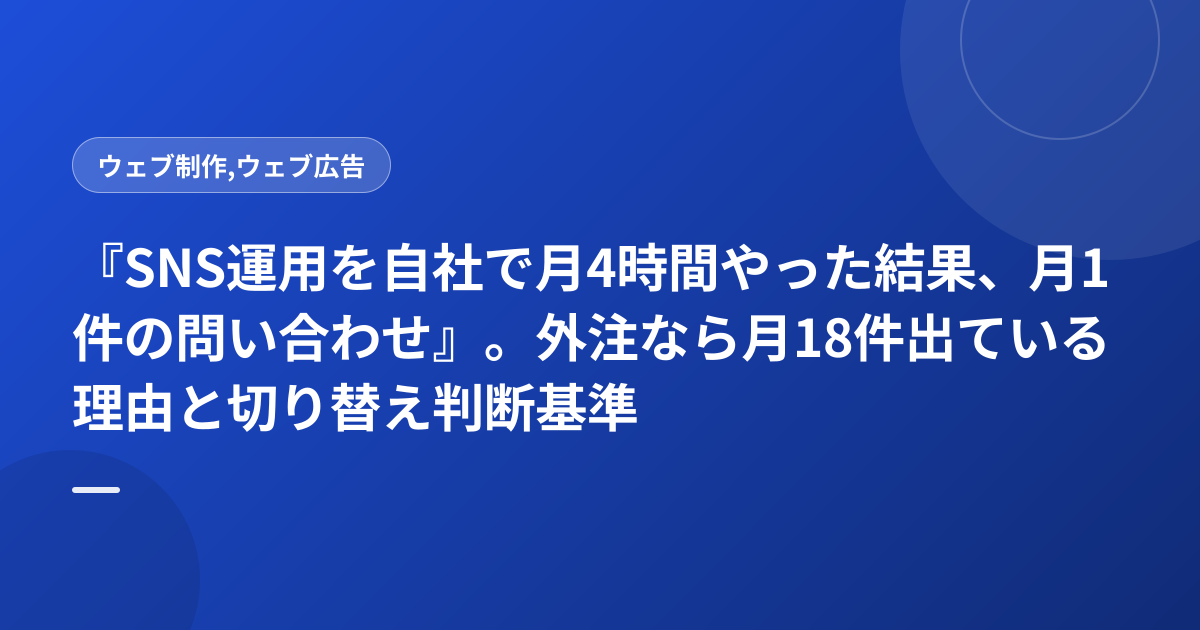 『SNS運用を自社で月4時間やった結果、月1件の問い合わせ』。外注なら月18件出ている理由と切り替え判断基準