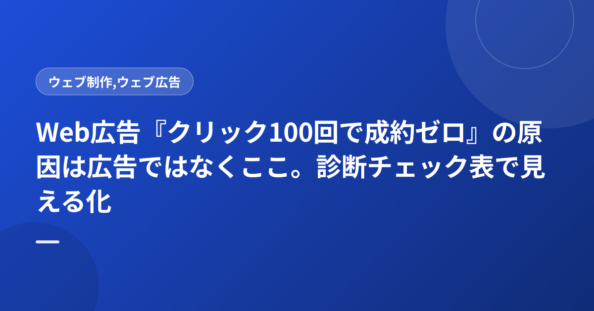 Web広告『クリック100回で成約ゼロ』の原因は広告ではなくここ。診断チェック表で見える化