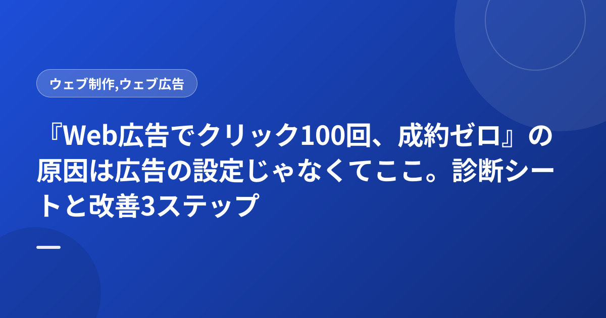 『Web広告でクリック100回、成約ゼロ』の原因は広告の設定じゃなくてここ。診断シートと改善3ステップ