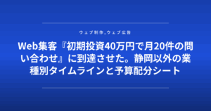 Web集客『初期投資40万円で月20件の問い合わせ』に到達させた。静岡以外の業種別タイムラインと予算配分シート