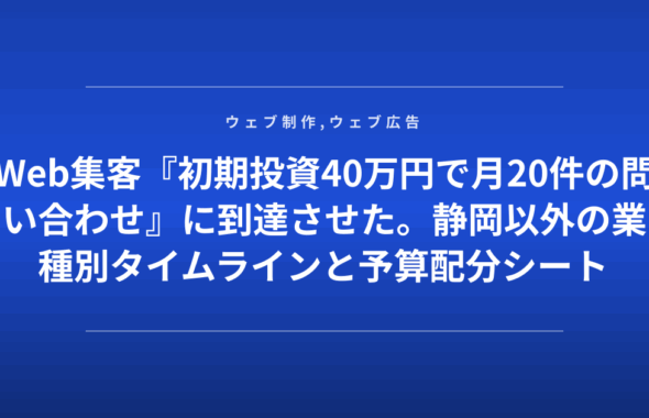 Web集客『初期投資40万円で月20件の問い合わせ』に到達させた。静岡以外の業種別タイムラインと予算配分シート