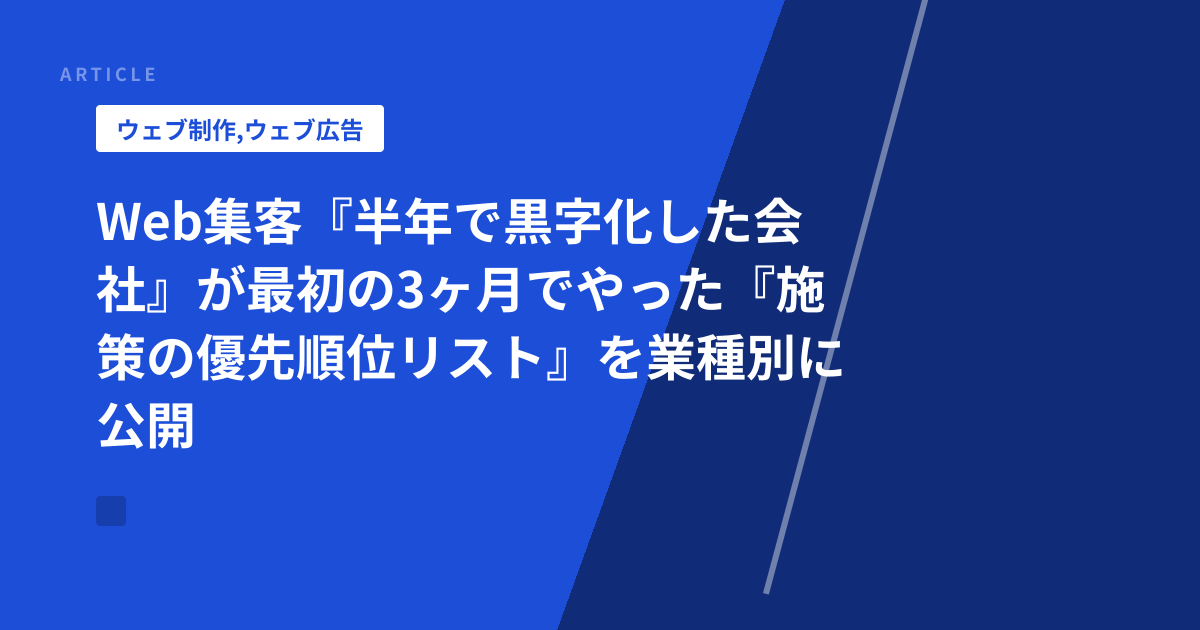 Web集客『半年で黒字化した会社』が最初の3ヶ月でやった『施策の優先順位リスト』を業種別に公開