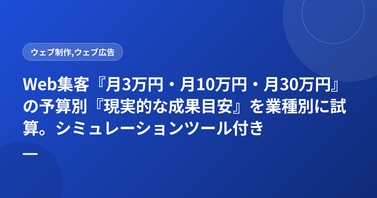 Web集客『月3万円・月10万円・月30万円』の予算別『現実的な成果目安』を業種別に試算。シミュレーションツール付き