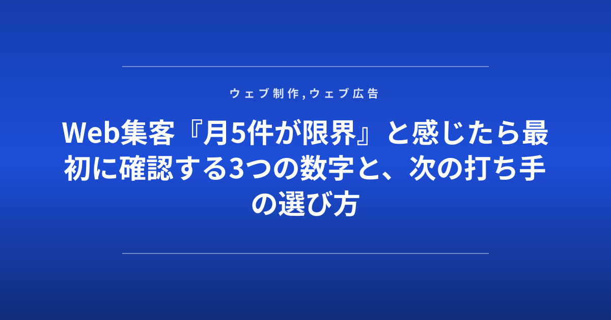 Web集客『月5件が限界』と感じたら最初に確認する3つの数字と、次の打ち手の選び方