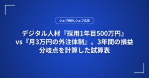デジタル人材『採用1年目500万円』vs『月3万円の外注体制』。3年間の損益分岐点を計算した試算表