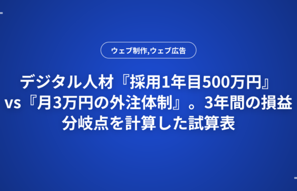 デジタル人材『採用1年目500万円』vs『月3万円の外注体制』。3年間の損益分岐点を計算した試算表