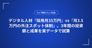 デジタル人材『採用月35万円』vs『月3.5万円の外注スポット体制』。3年間の投資額と成果を実データで試算