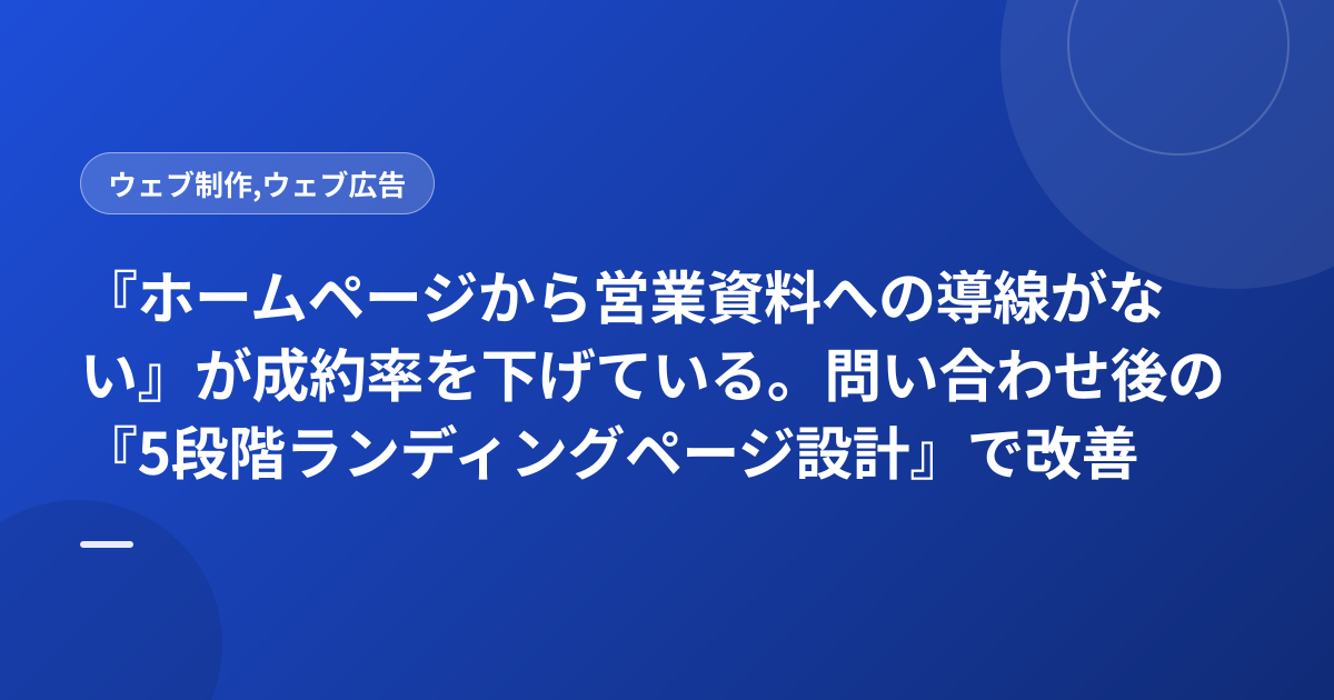 『ホームページから営業資料への導線がない』が成約率を下げている。問い合わせ後の『5段階ランディングページ設計』で改善