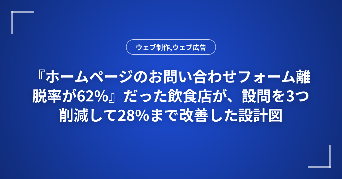 『ホームページのお問い合わせフォーム離脱率が62%』だった飲食店が、設問を3つ削減して28%まで改善した設計図