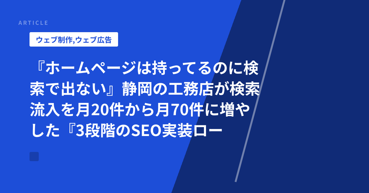 『ホームページは持ってるのに検索で出ない』静岡の工務店が検索流入を月20件から月70件に増やした『3段階のSEO実装ロードマップ』