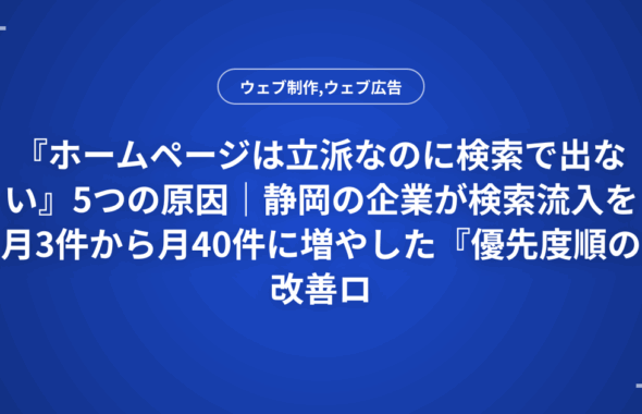 『ホームページは立派なのに検索で出ない』5つの原因｜静岡の企業が検索流入を月3件から月40件に増やした『優先度順の改善ロードマップ』