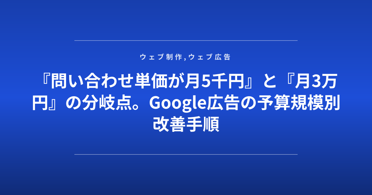 『問い合わせ単価が月5千円』と『月3万円』の分岐点。Google広告の予算規模別改善手順