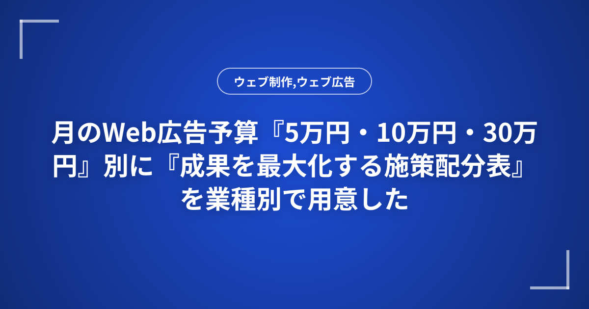 月のWeb広告予算『5万円・10万円・30万円』別に『成果を最大化する施策配分表』を業種別で用意した