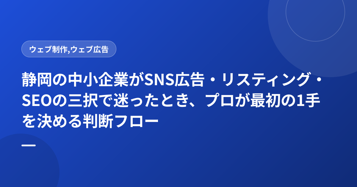 静岡の中小企業がSNS広告・リスティング・SEOの三択で迷ったとき、プロが最初の1手を決める判断フロー