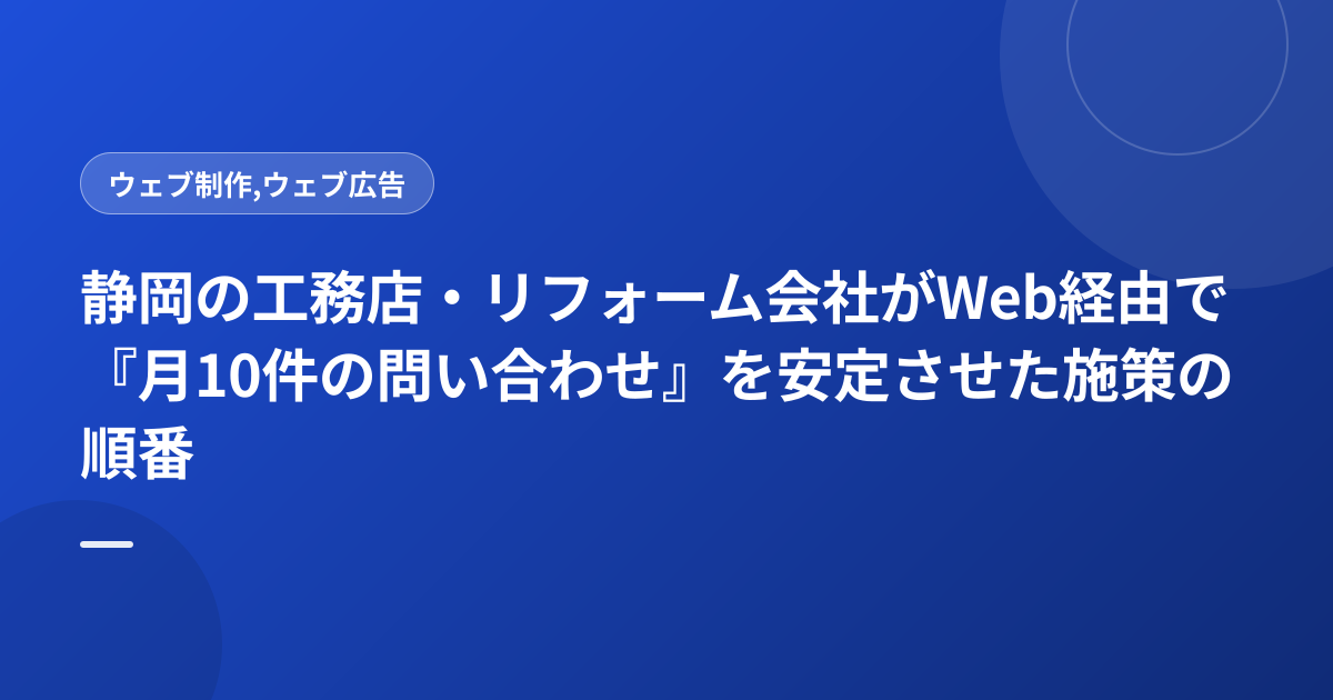 静岡の工務店・リフォーム会社がWeb経由で『月10件の問い合わせ』を安定させた施策の順番