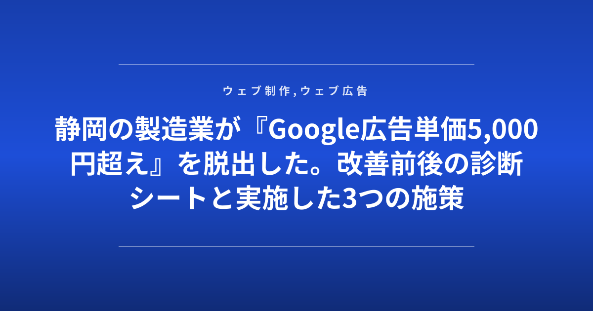 静岡の製造業が『Google広告単価5,000円超え』を脱出した。改善前後の診断シートと実施した3つの施策