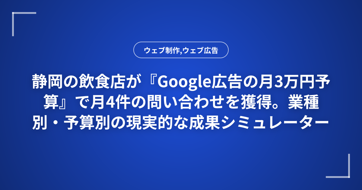 静岡の飲食店が『Google広告の月3万円予算』で月4件の問い合わせを獲得。業種別・予算別の現実的な成果シミュレーター