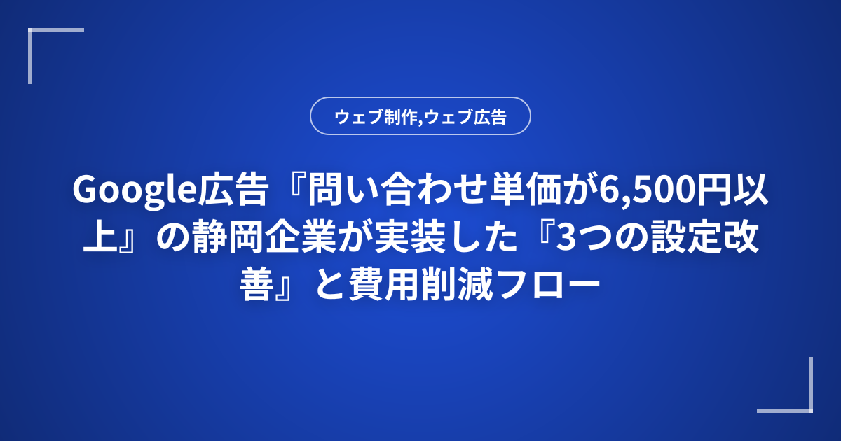 Google広告『問い合わせ単価が6,500円以上』の静岡企業が実装した『3つの設定改善』と費用削減フロー