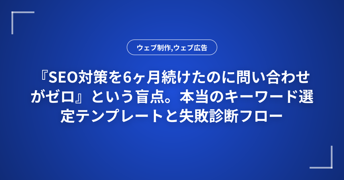『SEO対策を6ヶ月続けたのに問い合わせがゼロ』という盲点。本当のキーワード選定テンプレートと失敗診断フロー