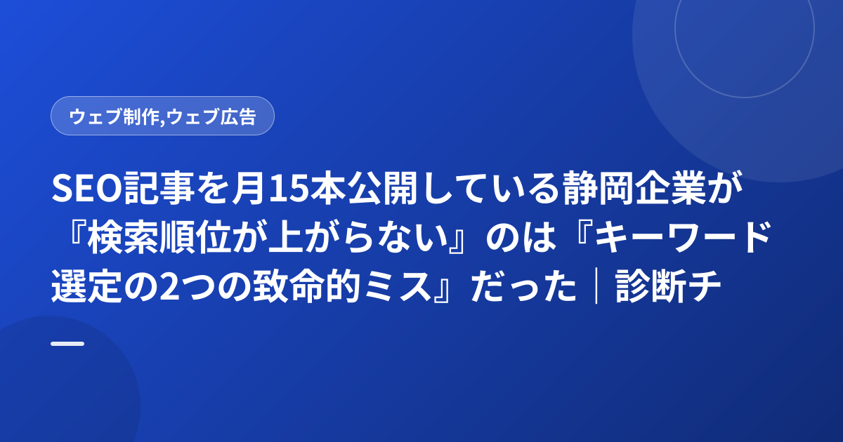 SEO記事を月15本公開している静岡企業が『検索順位が上がらない』のは『キーワード選定の2つの致命的ミス』だった｜診断チェック付き