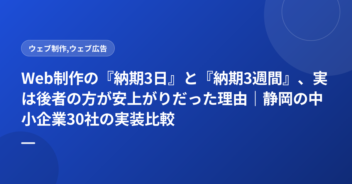 Web制作の『納期3日』と『納期3週間』、実は後者の方が安上がりだった理由｜静岡の中小企業30社の実装比較
