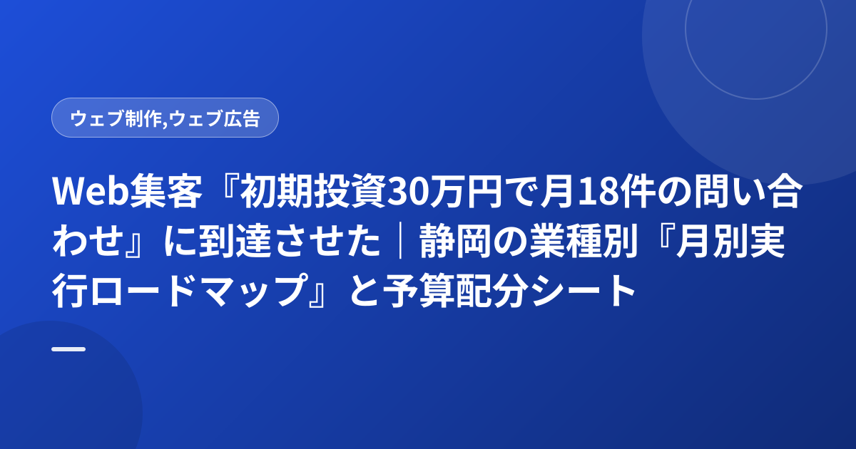Web集客『初期投資30万円で月18件の問い合わせ』に到達させた｜静岡の業種別『月別実行ロードマップ』と予算配分シート