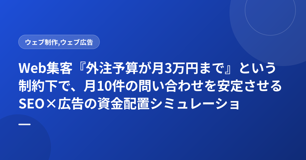 Web集客『外注予算が月3万円まで』という制約下で、月10件の問い合わせを安定させるSEO×広告の資金配置シミュレーション