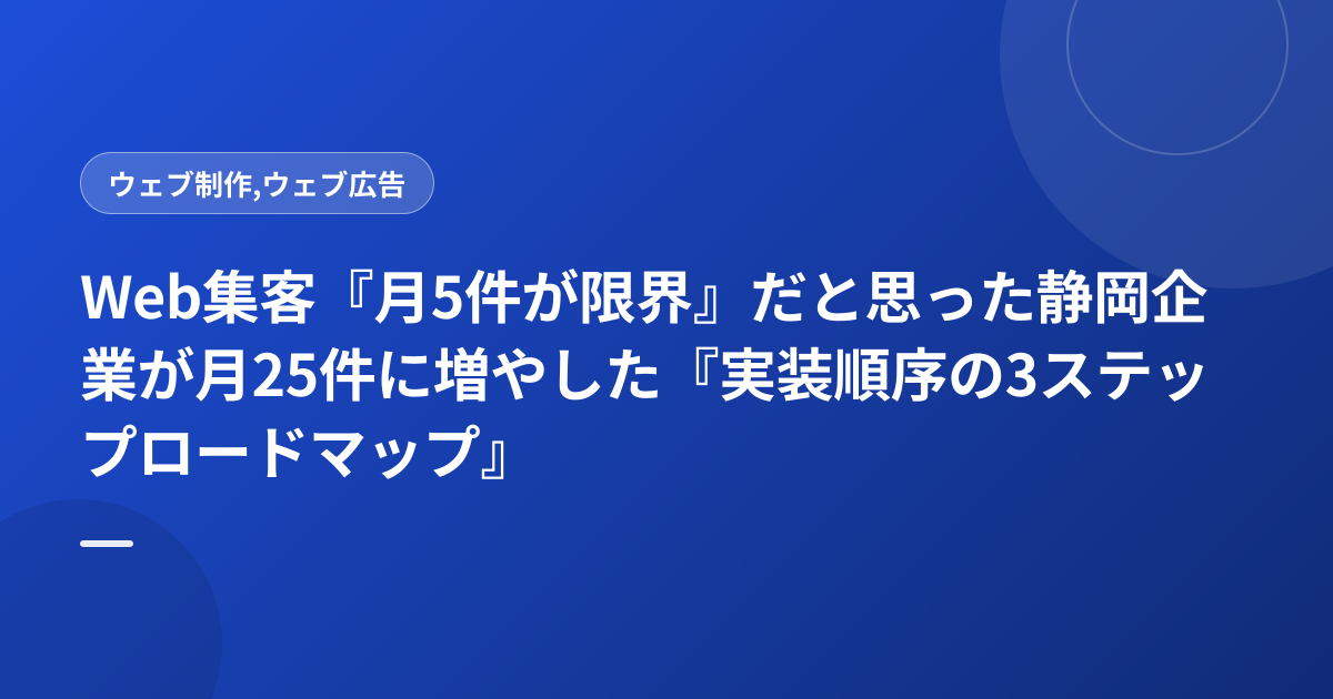 Web集客『月5件が限界』だと思った静岡企業が月25件に増やした『実装順序の3ステップロードマップ』