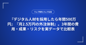 『デジタル人材を採用したら年間500万円』『月2.5万円の外注体制』。3年間の費用・成果・リスクを実データで比較表