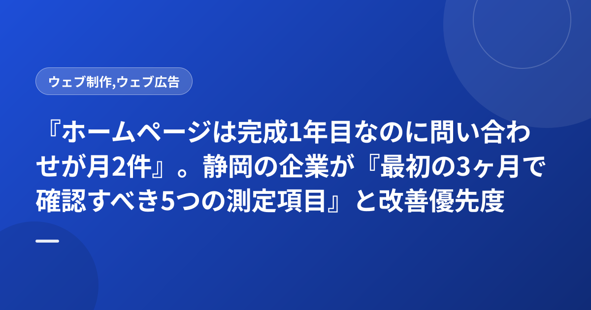 『ホームページは完成1年目なのに問い合わせが月2件』。静岡の企業が『最初の3ヶ月で確認すべき5つの測定項目』と改善優先度を公開