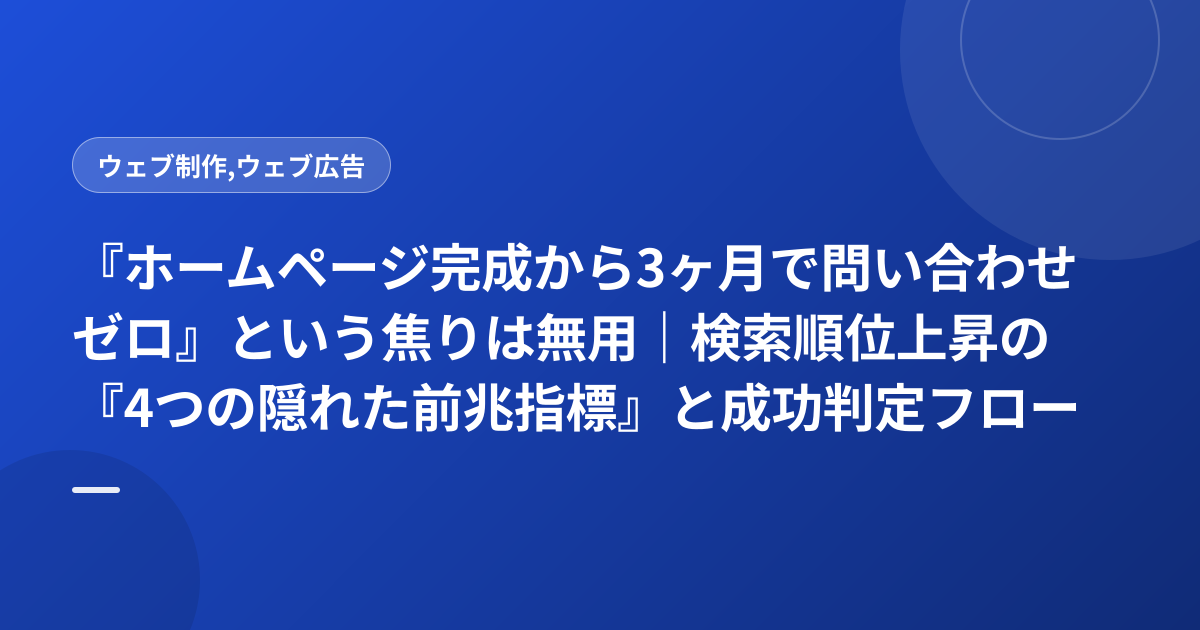 『ホームページ完成から3ヶ月で問い合わせゼロ』という焦りは無用｜検索順位上昇の『4つの隠れた前兆指標』と成功判定フロー