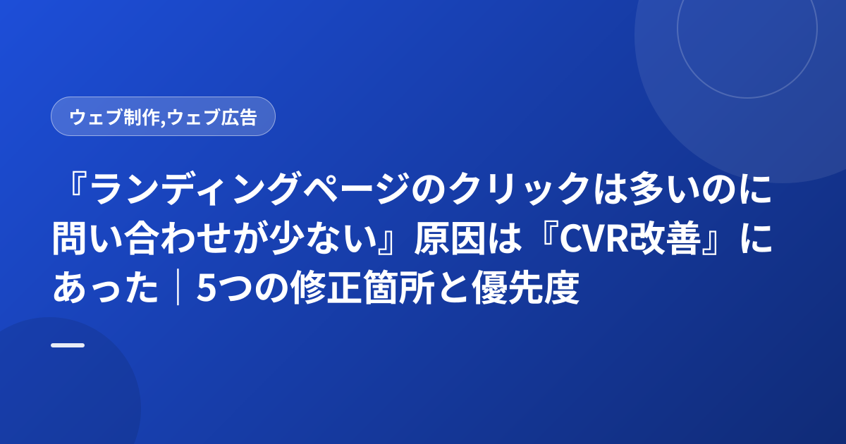 『ランディングページのクリックは多いのに問い合わせが少ない』原因は『CVR改善』にあった｜5つの修正箇所と優先度