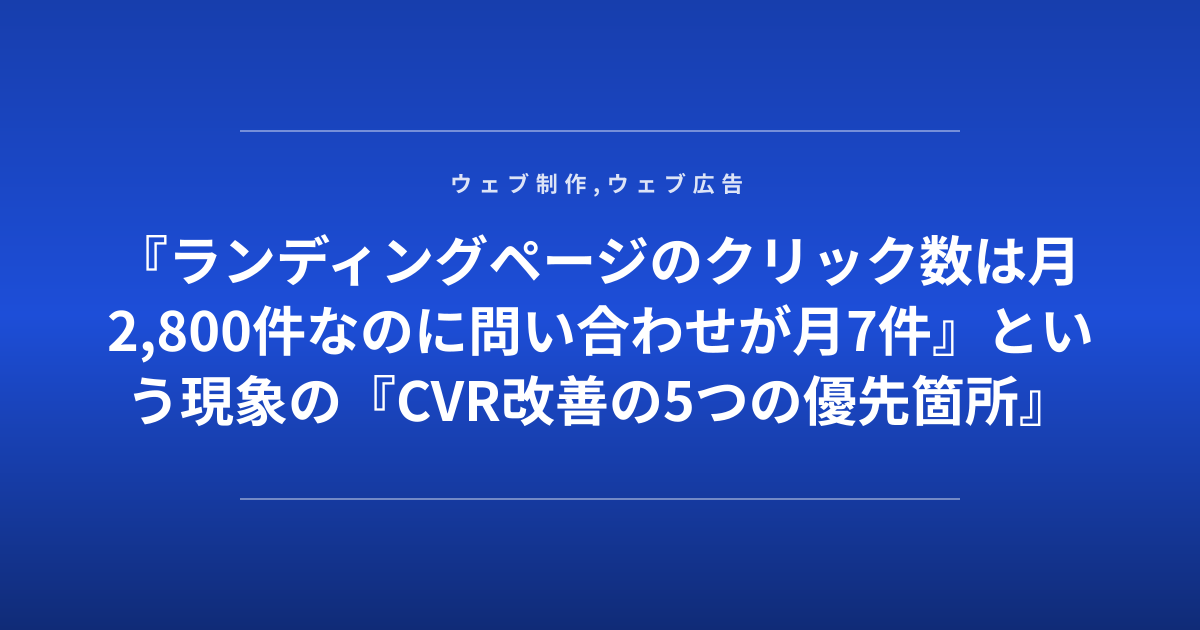 『ランディングページのクリック数は月2,800件なのに問い合わせが月7件』という現象の『CVR改善の5つの優先箇所』