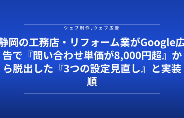 静岡の工務店・リフォーム業がGoogle広告で『問い合わせ単価が8,000円超』から脱出した『3つの設定見直し』と実装順序