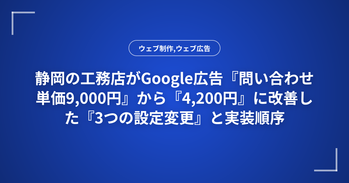 静岡の工務店がGoogle広告『問い合わせ単価9,000円』から『4,200円』に改善した『3つの設定変更』と実装順序