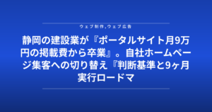 静岡の建設業が『ポータルサイト月9万円の掲載費から卒業』。自社ホームページ集客への切り替え『判断基準と9ヶ月実行ロードマップ』